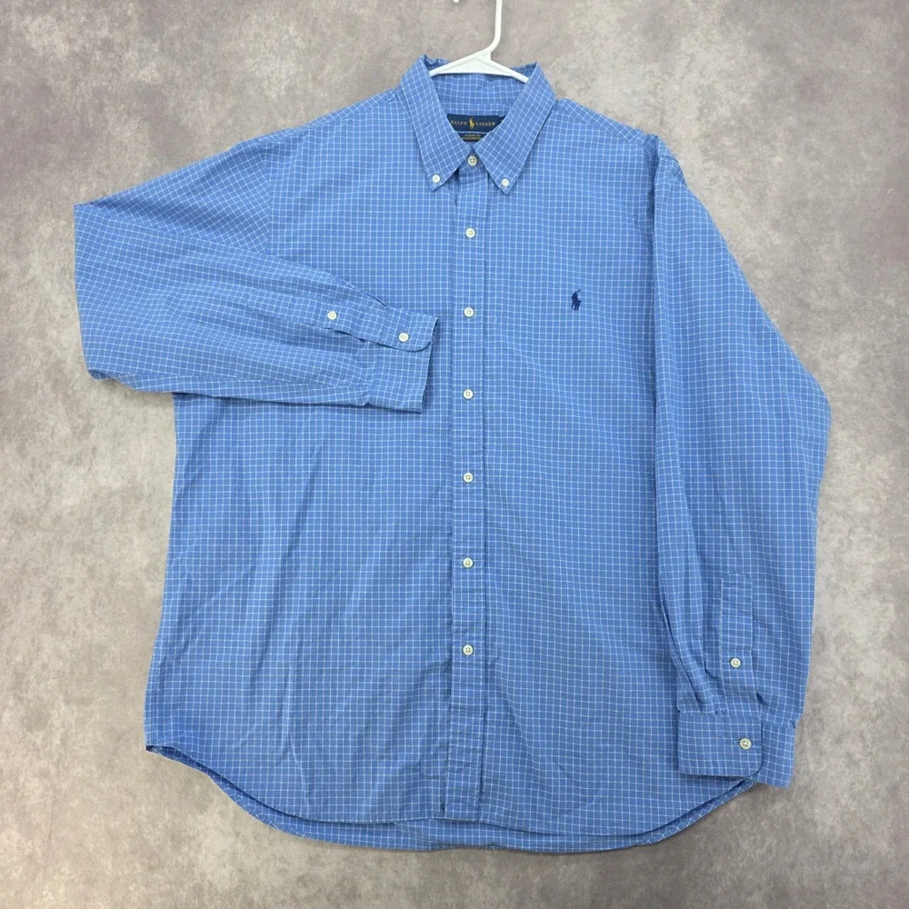 Polo Ralph Lauren Mens XXL Long Seeve Button Down Shiry Blue White Check